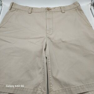 Bob Timberlake Mens Khaki Chino Shorts Tan Cotton Flat Front Casual Size 36